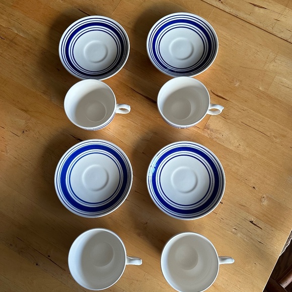 FARMSTEAD TICKING Ralph Lauren, Cups & Saucers, set of 4, Blue, IRONSTONE - Picture 3 of 4
